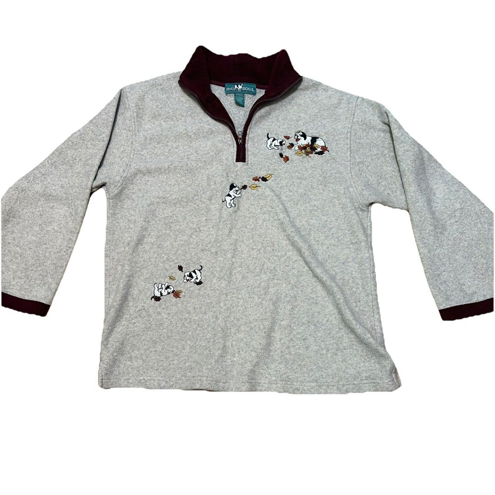 Vintage Big Dogs Quarter Zip Fleece Pullover Sweater Autumn Embroidered Medium